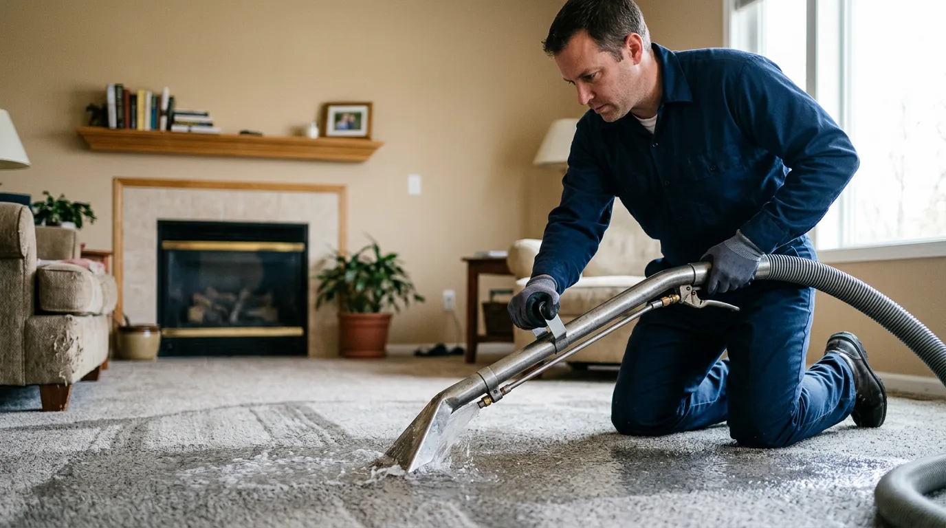 Water damage restoration technician working near Denton, NE